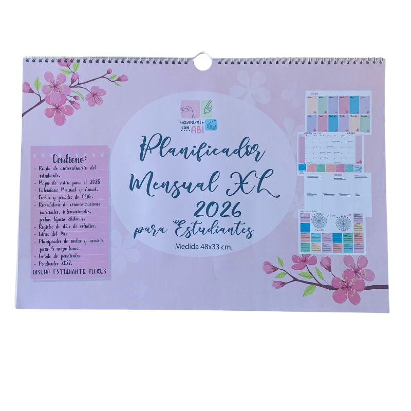 Planificador Mensual Diseño Estudiante Flores 2026