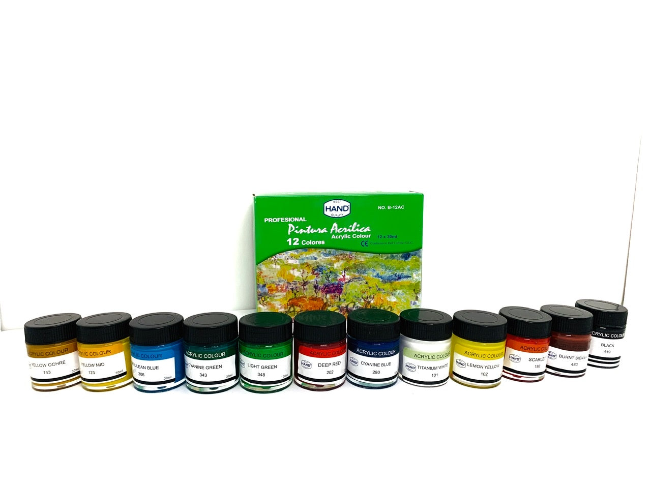 Pintura Acrílica Profesional Hand 12 colores, 30 ml
