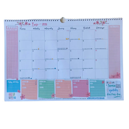 Planificador Mensual Diseño Estudiante Flores 2026