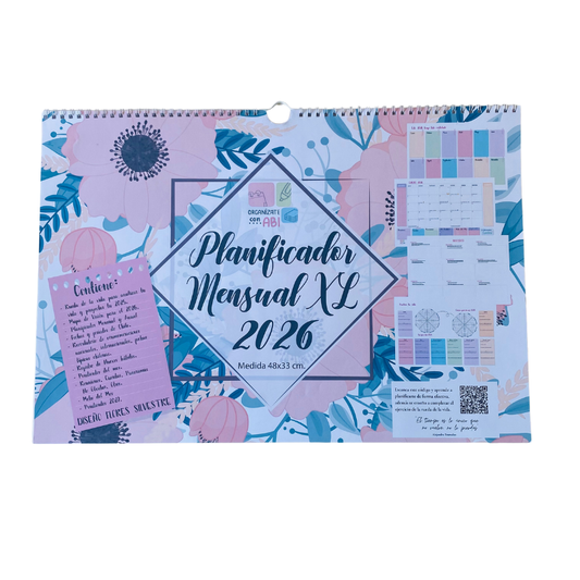 Planificador Mensual Tamaño XL Diseño Flores Silvestre 2026